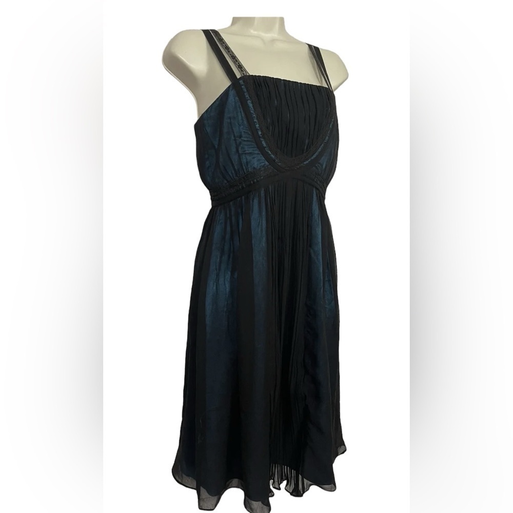Laundry by Shelli Segal Silk Dress Blue Black Chiffon Overlay - Picture 2 of 8